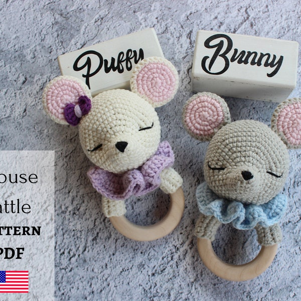 Crochet mouse rattle pattern, Stuffed mouse pattern, Crochet baby rattle, Mouse stuffed animal, Easy crochet pattern, Mom to be gift