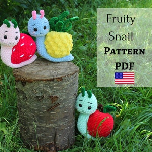 Fruity snail pattern, plush snail toy, Funny toy, Funny crochet pattern, Teacher gift, DIY gift, Amigurumi snail, Apple snail