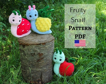 Fruity snail pattern, plush snail toy, Funny toy, Funny crochet pattern, Teacher gift, DIY gift, Amigurumi snail, Apple snail