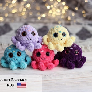 No sew mini octopus crochet pattern, plush keychain, amigurumi octopus