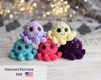 No sew mini octopus crochet pattern, plush keychain, amigurumi octopus
