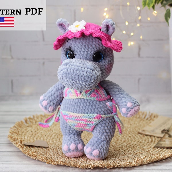 Hippo crochet pattern, crochet patterns hippo, cute crochet animals, kawaii amigurumi pattern, DIY Hippo toy, amigurumi  crochet patterns