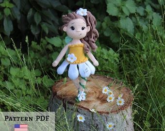 Daisy Fairy Crochet Pattern Amigurumi Doll Chamomile Flower Magical PDF Tutorial