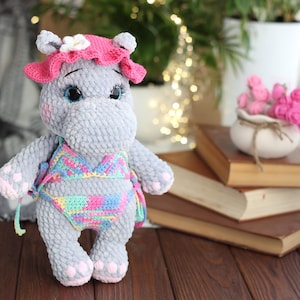 Plush hippo toy, Hippo girl in bikini, Cute gift for baby girl, safari birthday gift, hippo stuffed animal