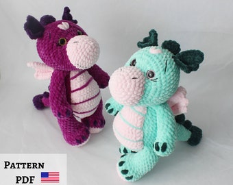 Dragon crochet pattern, crochet toy pattern, dragon plush pattern, purple dragon, dragon gift