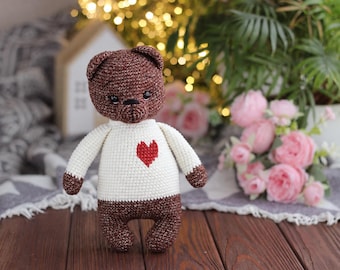 Crochet Teddy Bear Handmade Plush Bear Amigurumi Doll Unique Gift Soft Yarn Bear Stuffed Animal Decor Keepsake
