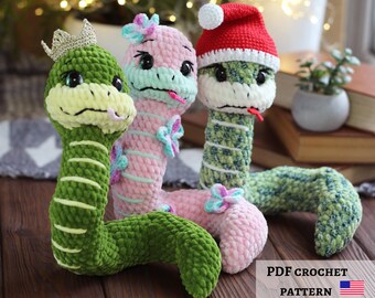 Frameless snake crochet pattern. Amigurumi snake. Snake plush pattern. Snake lover gift. Cute snake. Christmas snake.