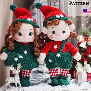 2in1 Häkelanleitung. Gehäkelte Weihnachtselfe, Muster Amigurumi Elfe. Weihnachtsschnittmuster. Plüsch Elfe.