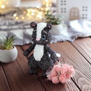 Tiny skunk toy, Woodland animal toy, Ready to ship toy, Crochet skunk, Cute gift, Gift for kids