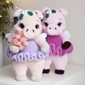 Cute plush pig toy. Flying pig. Fairy pig doll. Crochet plush pig. Gift for baby girl. Custom gift for girl.