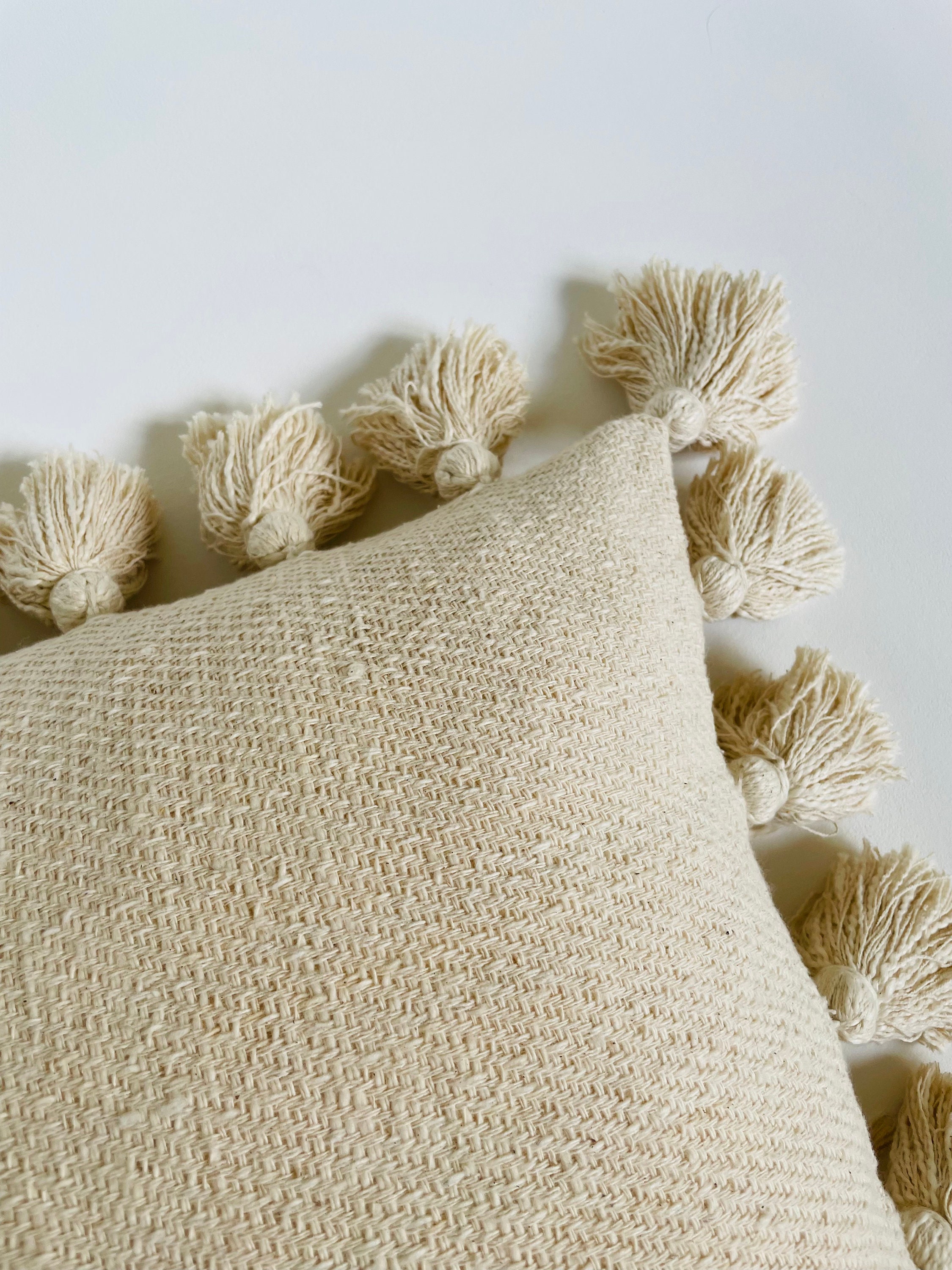Ivory Cotton Woven Tassel Cushion Cover Etsy