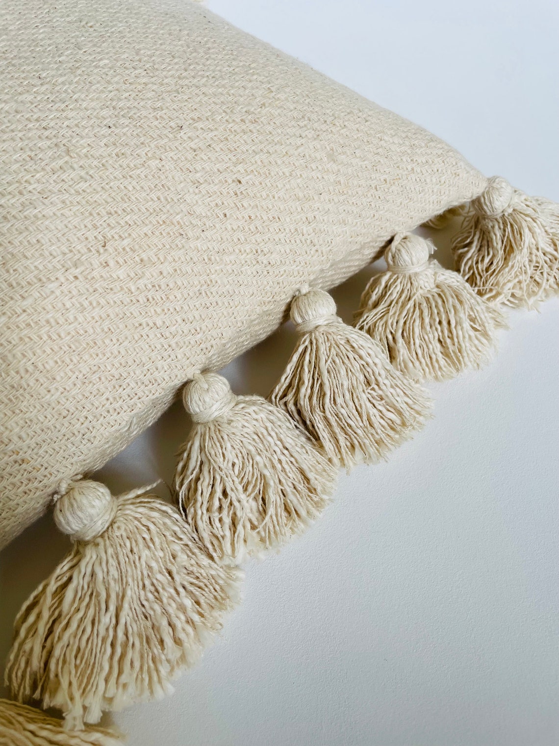 Slub Cotton Cushion Cover with Chunky Tassels Etsy