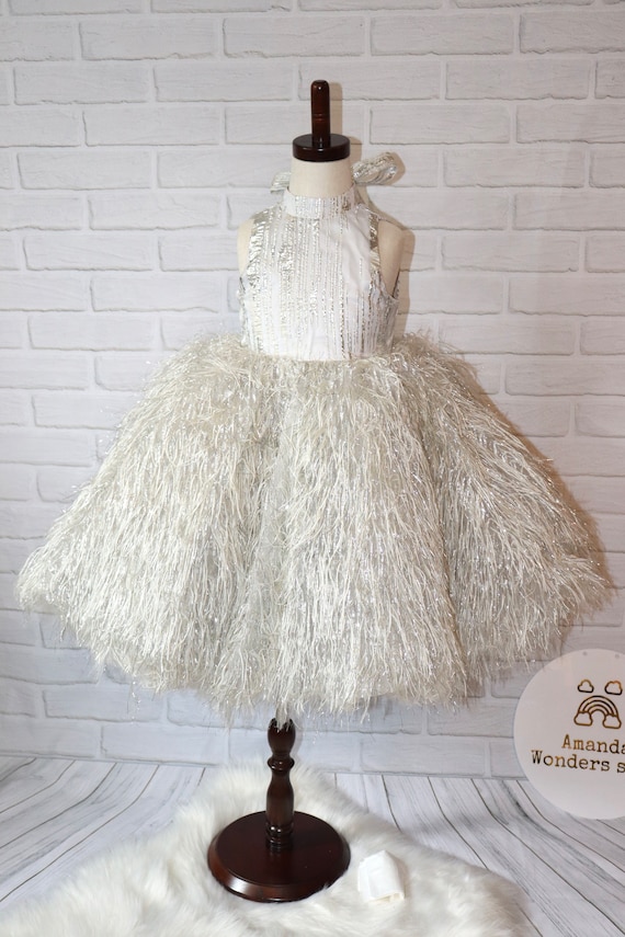 Boutique Silver and Gray Feather Like Dress