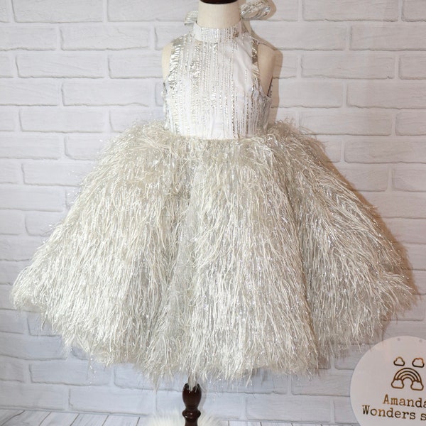 Boutique Silver and gray feather like dress