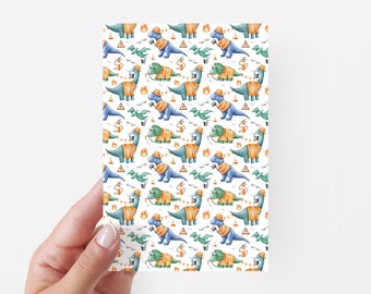 Firefighter Dinosaurs Tubie Tape, Patterned Medical Tapes for NG Nasogastric Tube, NJ Tube, Oxygen Tube, G Tube, PEG Tube, Hypoallergenic