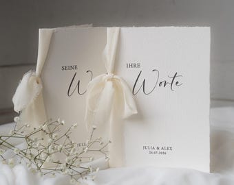 Personalisierte Eheversprechen zur Hochzeit – Gelübde auf Büttenpapier DIN A5 mit Chiffonschleife