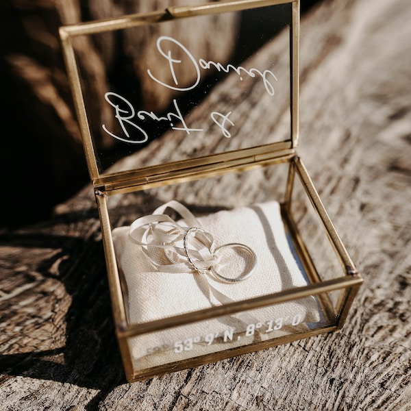 Caja de anillo de oro | Caja para anillos de cristal cuadrada | personalizado para la boda