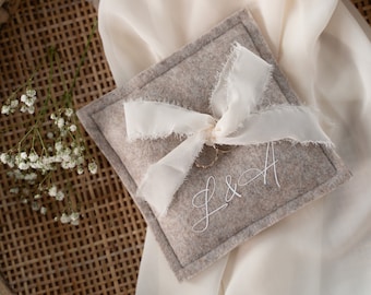 Cuscino per fedi nuziali | Beige | personalizzato per il matrimonio | Scatola per anelli