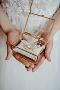 Ring Box Gold with Beige Pillow | Glass Ring Box Square | personalized for the wedding present product logo