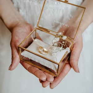 Ring Box Gold with Beige Pillow | Glass Ring Box Square | personalized for the wedding present