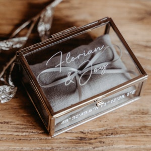 Caja de anillos de plata | Caja de anillos de cristal cuadrada | personalizado para la boda