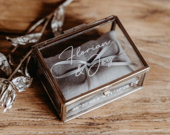 Silver ring box | Square glass ring box | Personalized for weddings