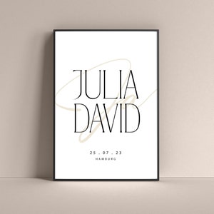 Poster wedding gift for wedding and engagement, personalized with name and desired date wedding gift, wedding, family image 2