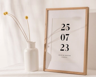 Póster de regalo de boda para boda y compromiso, personalizado con nombre y fecha deseada - regalo de boda, boda, familia