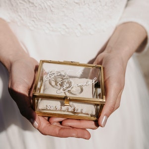 Caja de anillo de oro Caja para anillos de cristal cuadrada personalizado para la boda imagen 5