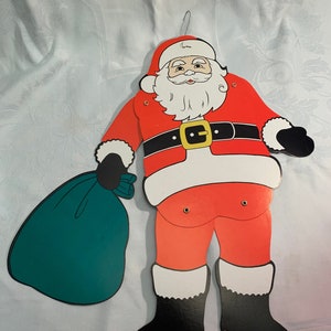 Decoración navideña vintage de pared de 18" con recorte articulado de Papá Noel, de una sola cara, de los años 70