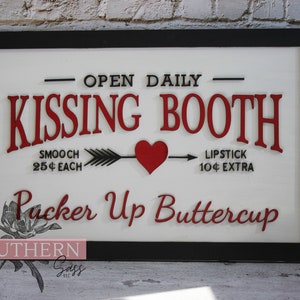 Valentine's Kissing Booth Laser Cut, Wood Sign.