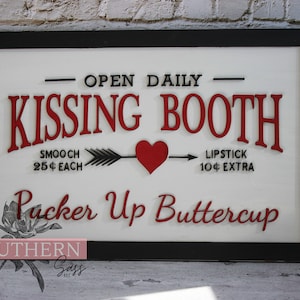 Valentine's Kissing Booth Laser Cut, Wood Sign.