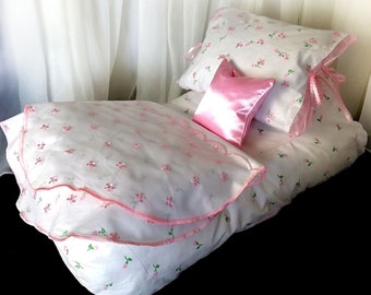 Doll Bed and Sheet Set for 14 - 18 inch Dolls, Doll Furniture, Portable Doll Bed