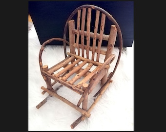 Miniature Vintage, Wood Twig Rocking Chair, Doll Prop