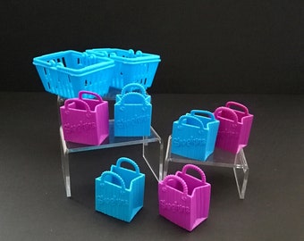 Shopkins Small Mart Shopping Bags and Hand Basket Sets, Blue and Magenta
