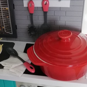 Red Miniature Ceramic Cooking Pot - Kitchen Item for 18 inch doll, oven