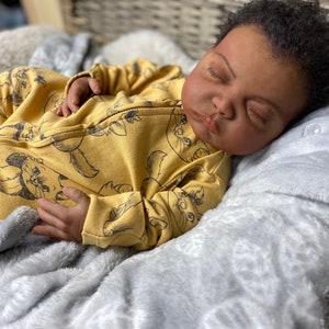 Custom painted full body silicone baby girl Indigo  closed eyes in super soft platinum silicone blend, bald