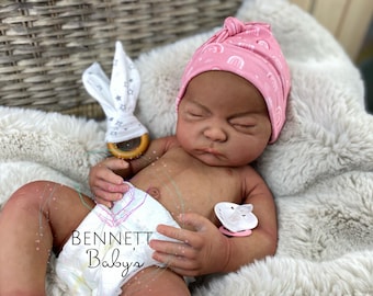 Custom painted full body silicone baby girl Indigo  closed eyes in super soft platinum silicone blend, bald