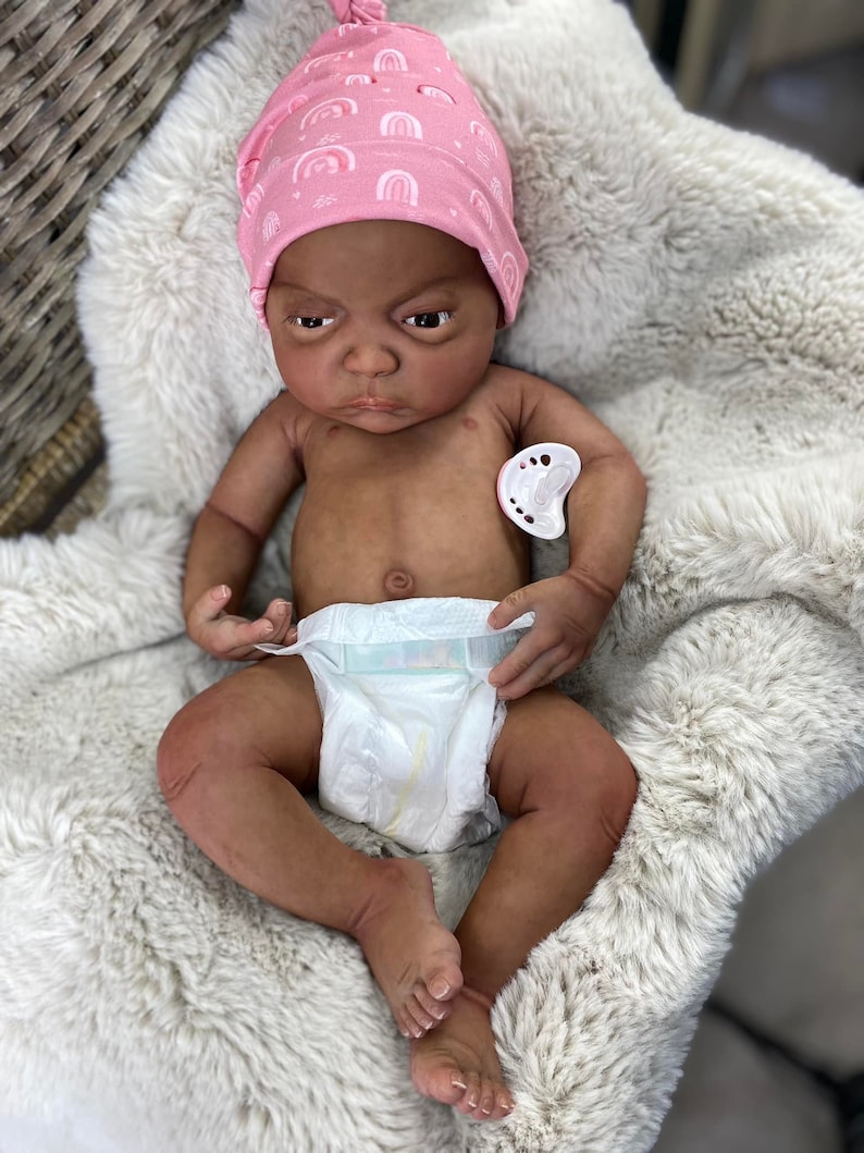 Custom Painted Full Body Silicone Baby Girl Indigo Closed Eyes in Super