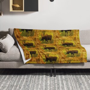 Rustikale majestätische Elchdecke im Wald All-Over-Print-Muster, weich & kuschelig, Lounging, Cabin, Outdoor, Northwoods Geschenk, Elchgeschenk