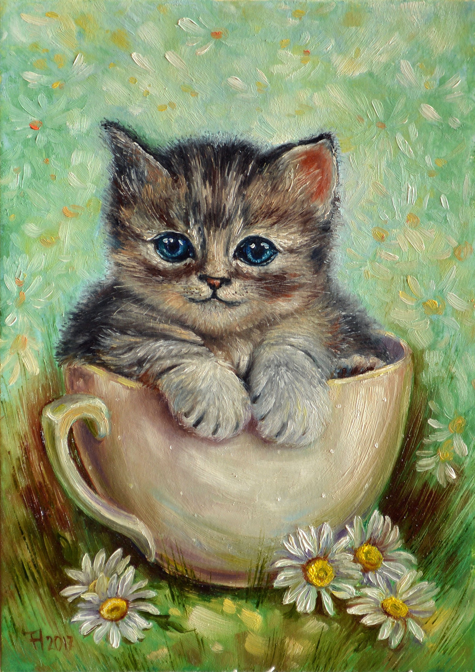 Картина маслом для детей котик