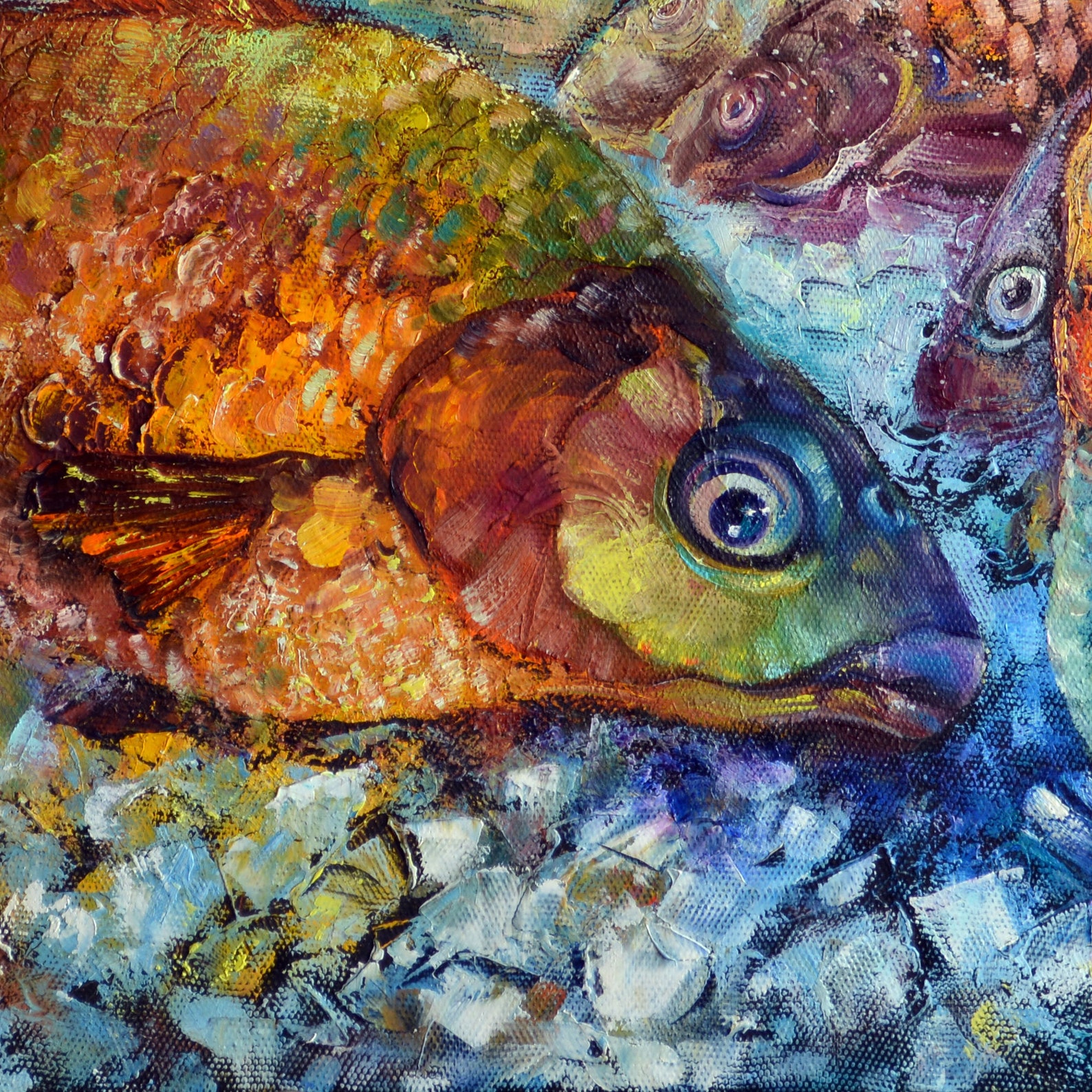 Abstract Fish Painting Original Art Large Colorful Blue Wall | Etsy