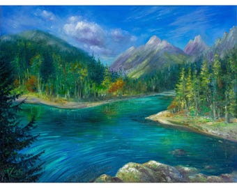 Grand Teton Oil Painting: Wyoming National Park Mountain 12x9 Wallart by KuchmiyArt