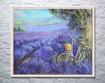 Lavender Filed Painting Italian Oil Painting Tuscany Landscape Country Field Art Lavender Field Wall Art 20 by 24" by Tanya KuchmiyArt