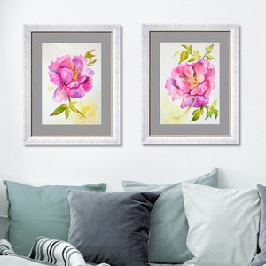 Set of 2 Elegant Peony Paintings 11" x 8" Floral Original Art Watercolor Painting Wall Art by KuchmiyArt