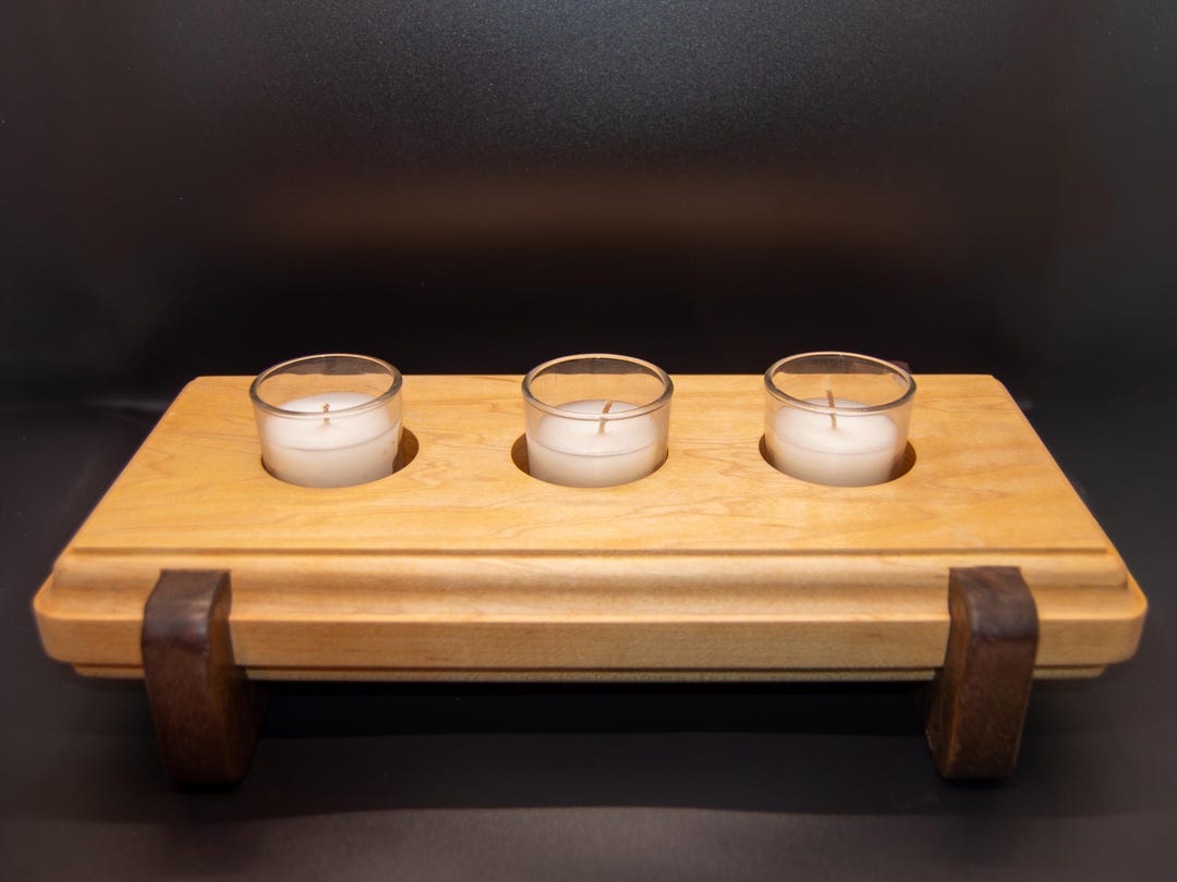 Handmade Triple Candle Holder – Maple & Walnut Wood, Three Tea Light ...