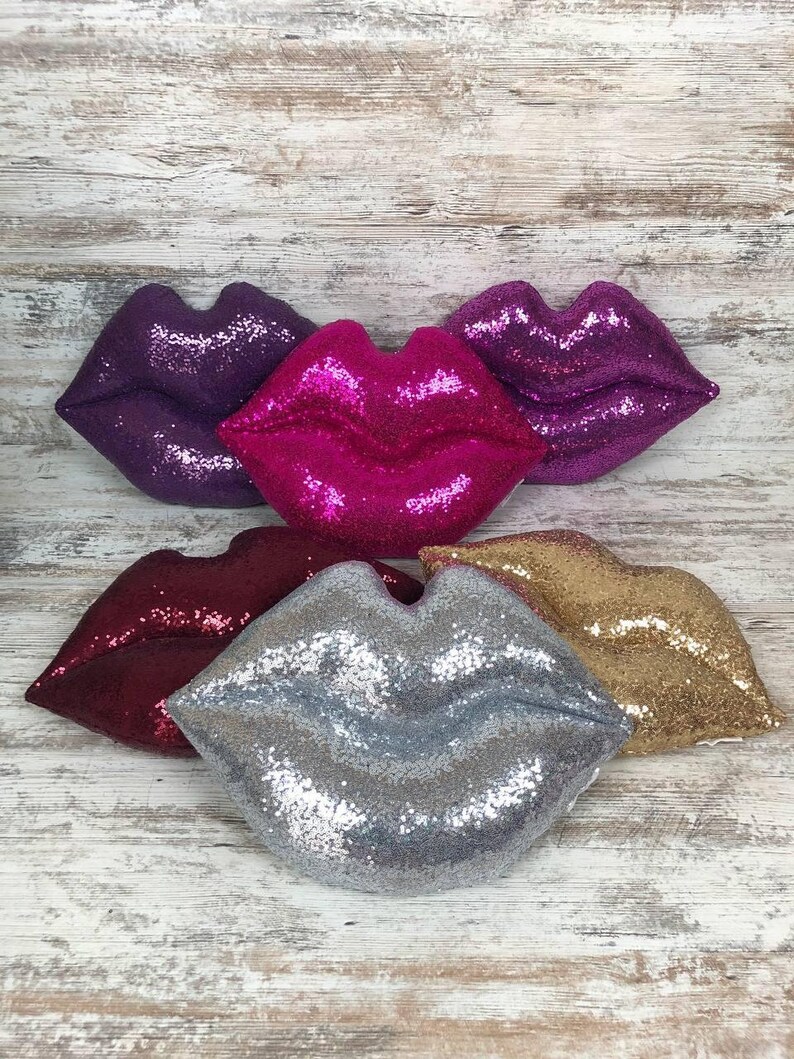Cute Lip Shaped Pillow Sequins Lips Pillow Design Lip Decor Etsy