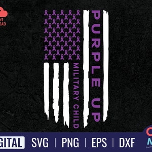 Lila Up Militär Kind SVG | Militärische Kind amerikanische Flagge svg | Stolze Armee Familie SVG | Militär Kind Monat geschnitten | Dateien für Cricut