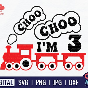 J'ai 3 ans, Choo Choo, SVG | Anniversaire enfants SVG | 3e anniversaire SVG | Fichier de coupe Cricut | Téléchargement instantané