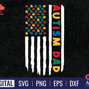 Autism Dad Distressed American Flag SVG | Autism American Flag | Autism Awareness Svg | Autism Shirt Svg | Puzzle American Flag Svg